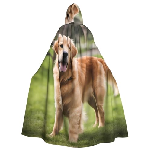 KVCBUYK Süßer Golden Retriever Prints, Halloween-Umhang mit Kapuze für Erwachsene für Partys und Kostüme mit Fliege und super großer Kapuze KVCBUYK Süßer Golden Retriever Prints, Halloween-Umhang mit Kapuze für Erwachsene für Partys und Kostüme mit Fliege und super großer Kapuze von KVCBUYK