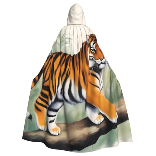 KVCBUYK Tiger Prints Halloween Erwachsene Kapuzenumhang für Partys und Kostüme mit Fliege und super großer Kapuze KVCBUYK Tiger Prints Halloween Erwachsene Kapuzenumhang für Partys und Kostüme mit Fliege und super großer Kapuze von KVCBUYK