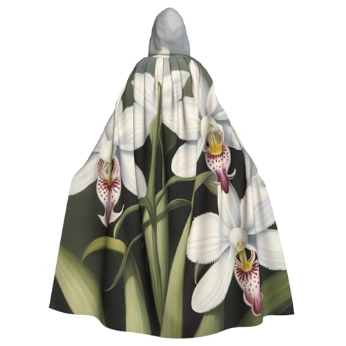 KVCBUYK Weißer Glocken-Orchideen-Aufdruck, Halloween-Umhang mit Kapuze für Partys und Kostüme, mit Fliege und super großer Kapuze KVCBUYK Weißer Glocken-Orchideen-Aufdruck, Halloween-Umhang mit Kapuze für Partys und Kostüme, mit Fliege und super großer Kapuze von KVCBUYK