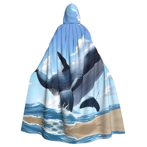 KVCBUYK Whale Prints Halloween Erwachsene Kapuzenumhang für Partys und Kostüme mit Fliege und super großer Kapuze von KVCBUYK