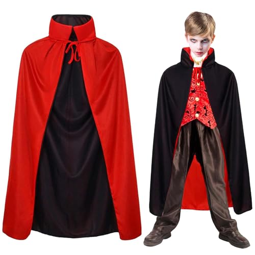 Vampir Kostüm Kinder, Faschingskostüme Kinder, Schwarz Rot Vampir Umhang Unisex, Vampir Kostüm für Cosplay Karneval (90CM/35.43Zoll) von KVGBNT