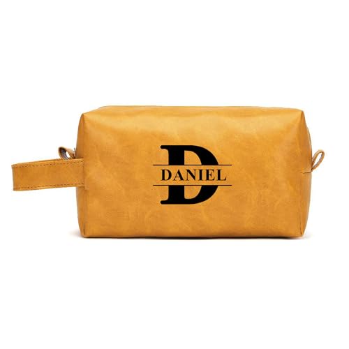 KWCLTH Herren Kulturtasche Personalisierter Stil Waschtaschen Benutzerdefinierter Text Herren Ledertasche Mode Reiseveranstalter von KWCLTH