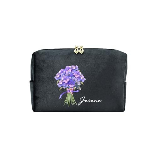 KWCLTH Personalisierte Geburt Blume Makeup Organizer Tasche benutzerdefinierten Text Samt Kosmetiktasche KWCLTH Personalisierte Geburt Blume Makeup Organizer Tasche benutzerdefinierten Text Samt Kosmetiktasche von KWCLTH