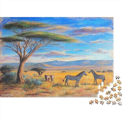 1000pcs (75x50cm) Puzzles Für Erwachsene Afrikanische Savanne - Elefanten, Zebras, Bergs Feine Mehrfarbige Puzzles,Gedulds- Und Reflexionsspiele von KWFYBEHZ