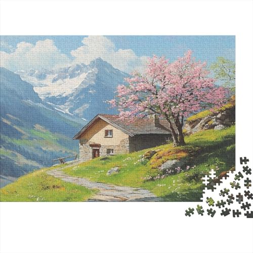 Berge, Häuser Puzzle 1000pcs (75x50cm) Erwachsene Blossoming Apple Bäume Puzzle,Home Decor von KWFYBEHZ