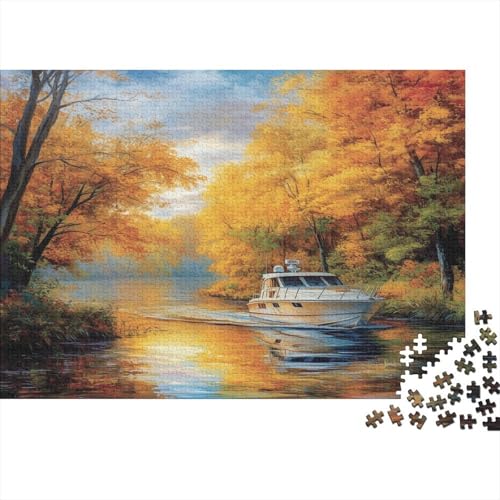 Bunt Herbst 1000pcs (75x50cm) Erwachsenenpuzzle - Kleine Jacht am Fluss Erwachsenenpuzzle DIY-Puzzlespielzeug von KWFYBEHZ