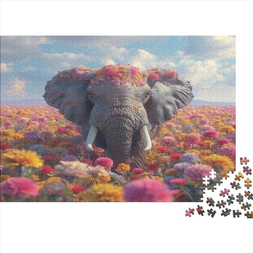 Elefants,Rätsel Für Erwachsene 1000pcs (75x50cm),Herausforderungsspiele Bunt Blumen von KWFYBEHZ