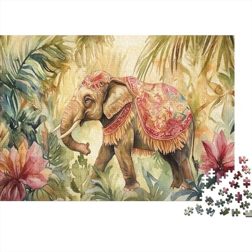 Elegant Elefant 1000pcs (75x50cm) Puzzle Für Erwachsene Tropical Blätter Rätsel,Schwieriges Rätsel,DIY Geschicklichkeitsspiele Für Die Ganze Familie von KWFYBEHZ