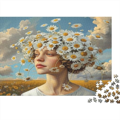 Frau,Rätsel Für Erwachsene 1000pcs (75x50cm),Herausforderungsspiele Mit Gänseblümchen auf dem Kopf von KWFYBEHZ