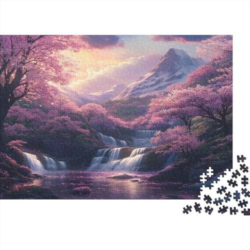 Kirschblüte Bäume,Rätsel Für Erwachsene 1000pcs (75x50cm),Herausforderungsspiele Berge and Wasserfalls von KWFYBEHZ