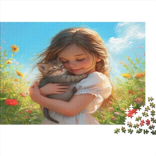 Little Mädchen Puzzle 1000pcs (75x50cm) Erwachsene Holding A Kätzchen Puzzle,Home Decor von KWFYBEHZ
