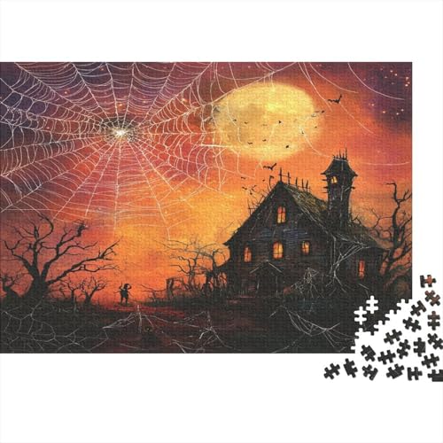 Puzzle 1000pcs (75x50cm) Erwachsene Lustiges Feiertagsmuster Hölzern Puzzles Für Erwachsene,Lustige Spielrätsel Für Erwachsene Spinne Web Haunted House Vollmond Hölzern Puzzles Für Teenager von KWFYBEHZ