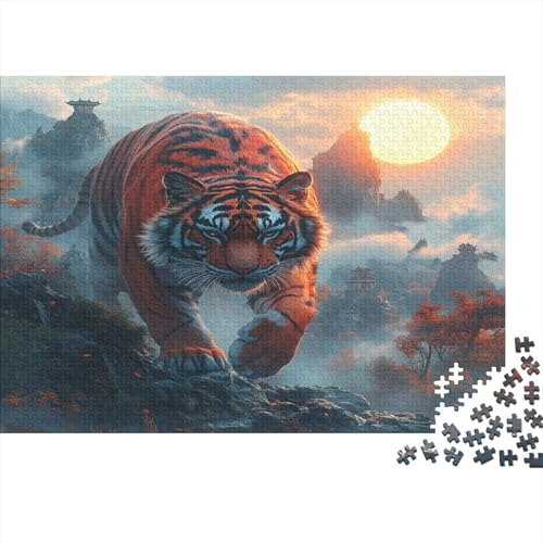 Puzzle 1000pcs (75x50cm) Erwachsene Majestätischer Tiger Puzzle Damen Herren Holzbrett Präzisions-Interlocking Misty Berge von KWFYBEHZ
