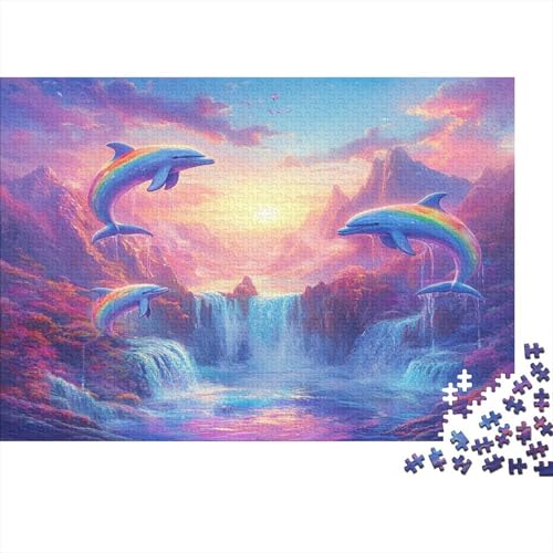 Puzzle 1000pcs (75x50cm) Erwachsene Regenbogen Dolphin Puzzle Damen Herren Holzbrett Präzisions-Interlocking Berge Flusss von KWFYBEHZ