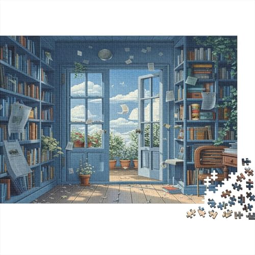 Puzzle 1000pcs (75x50cm) Erwachsene Wand öffnet Tür Puzzle Damen Herren Holzbrett Präzisions-Interlocking Bücherregal von KWFYBEHZ