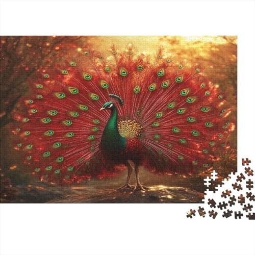 Puzzle Huge Red Pfau,Puzzle 1000pcs (75x50cm) Ab 14 Jahren,Glitzernde Federn Puzzle Erwachsene,EIN Geschicklichkeitsspiel Für Die Ganze Familie Zum Gemeinsamen Spielen von KWFYBEHZ