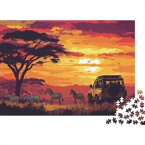 Puzzles 1000pcs (75x50cm) Für Erwachsene,Afrikanische Tierwelt - Safari-Jeep Puzzles Für Frauen Und Männer. Hochwertiges,präzises Ineinandergreifen von KWFYBEHZ