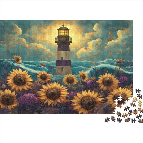Puzzles 1000pcs (75x50cm) Für Erwachsene Leuchtturm-Purple Sonnenblumes, Rolling Waves Puzzles Für Erwachsene Puzzle-Lernspiele von KWFYBEHZ