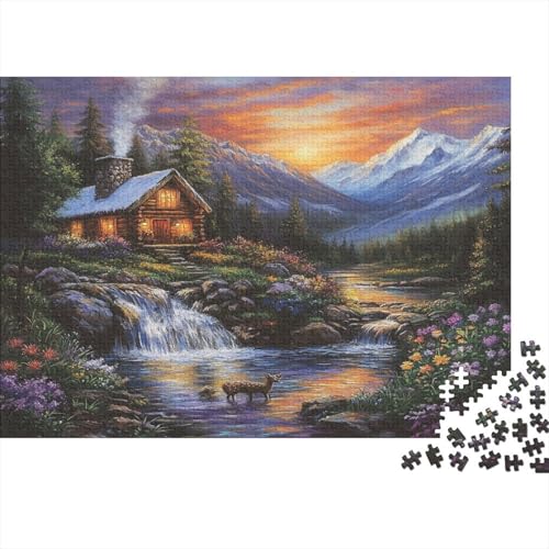Puzzles 1000pcs (75x50cm) Für Erwachsene Streams and Wasserfalls Puzzles Für Erwachsene Puzzle-Lernspiele Berghütten von KWFYBEHZ