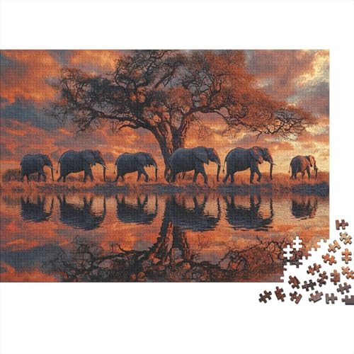 Puzzles Für Erwachsene 1000pcs (75x50cm) A Herd of Elefanten Puzzles Für Erwachsene Anspruchsvolles Spiel Spiegelnder Teich Heimdekorationspuzzle von KWFYBEHZ