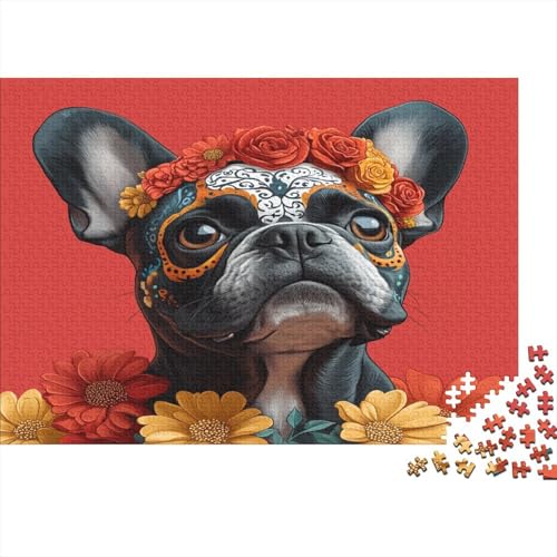 Puzzles Für Erwachsene 1000pcs (75x50cm) BullHund Puzzles Für Erwachsene Anspruchsvolles Spiel Totenkopf Makeup Heimdekorationspuzzle von KWFYBEHZ
