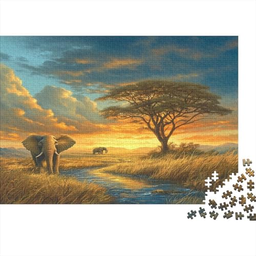 Puzzles Für Erwachsene 1000pcs (75x50cm) Elefant Puzzles Für Erwachsene Anspruchsvolles Spiel Afrikanische Savanne Heimdekorationspuzzle von KWFYBEHZ