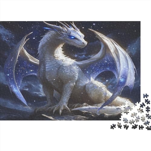Puzzles Für Erwachsene 1000pcs (75x50cm) Giant White Drache Puzzles Für Erwachsene Anspruchsvolles Spiel Dunkelblaue Flügel und Sterne Heimdekorationspuzzle von KWFYBEHZ