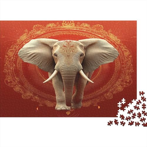 Puzzles Für Erwachsene 1000pcs (75x50cm) Golden Elefant Puzzles Für Erwachsene Anspruchsvolles Spiel Roter Hintergrund Heimdekorationspuzzle von KWFYBEHZ