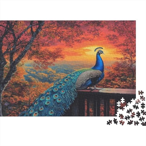 Puzzles Für Erwachsene 1000pcs (75x50cm) Herbstsonnenuntergang Puzzles Für Erwachsene Anspruchsvolles Spiel Pfau Sitting on The Deck Heimdekorationspuzzle von KWFYBEHZ