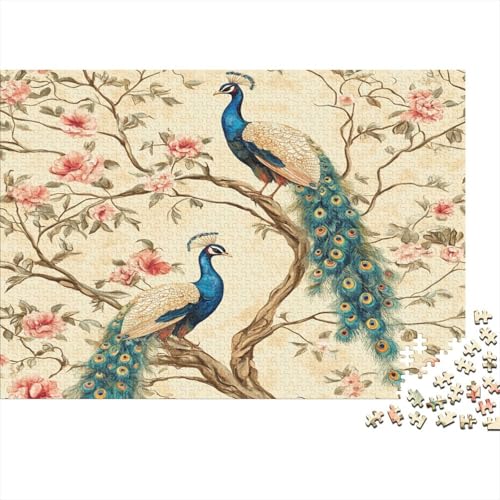 Puzzles Für Erwachsene 1000pcs (75x50cm) Indian Vintage Bäume Puzzles Für Erwachsene Anspruchsvolles Spiel Beige Pfau Blumen Heimdekorationspuzzle von KWFYBEHZ