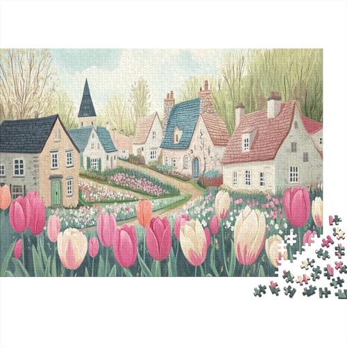 Puzzles Für Erwachsene 1000pcs (75x50cm) Malerische Landschaft Puzzles Für Erwachsene Anspruchsvolles Spiel Blühende Tulpenfelder Heimdekorationspuzzle von KWFYBEHZ