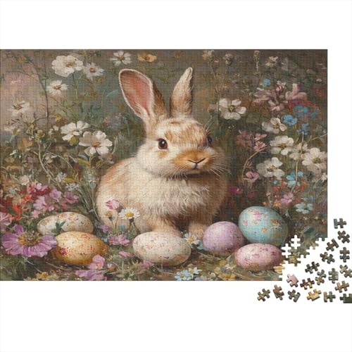 Puzzles Für Erwachsene 1000pcs (75x50cm) Niedlicher Hase Puzzles Für Erwachsene Anspruchsvolles Spiel WildBlumen and Ostereier Heimdekorationspuzzle von KWFYBEHZ