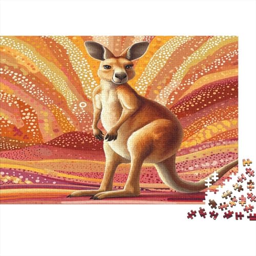 Puzzles Für Erwachsene 1000pcs (75x50cm) Rotes Känguru Puzzles Für Erwachsene Anspruchsvolles Spiel Hintergrund der Punktmalerei der Aborigines Heimdekorationspuzzle von KWFYBEHZ