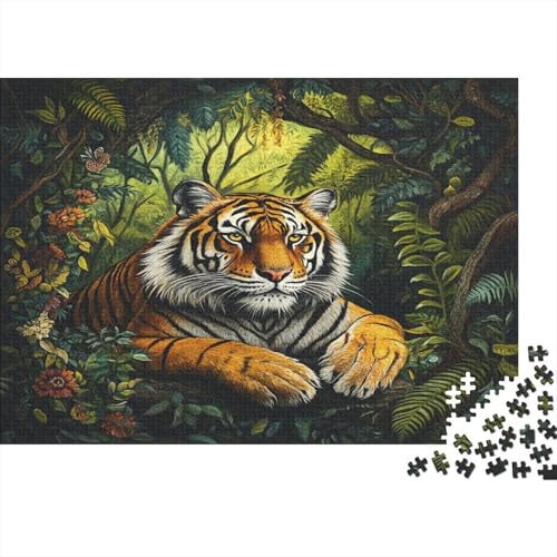 Puzzles Für Erwachsene 1000pcs (75x50cm) Vivid Oil Malstil Puzzles Für Erwachsene Anspruchsvolles Spiel Tiger in Ancient Wald Heimdekorationspuzzle von KWFYBEHZ