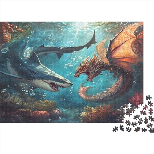 Puzzles Für Erwachsene 1000pcs (75x50cm) Wilder Hai Puzzles Für Erwachsene Anspruchsvolles Spiel Drache Heimdekorationspuzzle von KWFYBEHZ