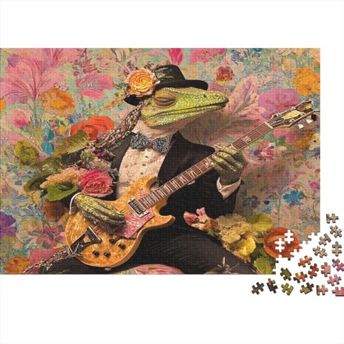 Puzzles Für Erwachsene Ab 1000pcs (75x50cm),Eidechse Gitarreist Familienspiele Zum Lernen Rosa Puzzles Für Erwachsener Und Teenager von KWFYBEHZ