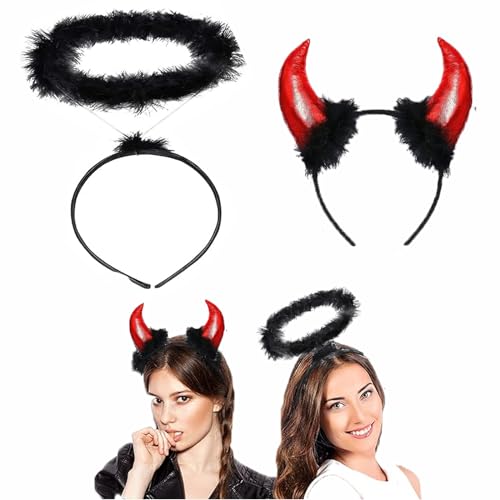 2Stk Teufelshörner Haarreif,Haarreif Heiligenschein Schwarz,Teufelsohren Devil Ears,Haarreifen Engel,Halloween Accessoire,Für Fasching Karneval Halloween Kinder Party 2Stk Teufelshörner Haarreif,Haarreif Heiligenschein Schwarz,Teufelsohren Devil Ears,Haarreifen Engel,Halloween Accessoire,Für Fasching Karneval Halloween Kinder Party von KWHSUN