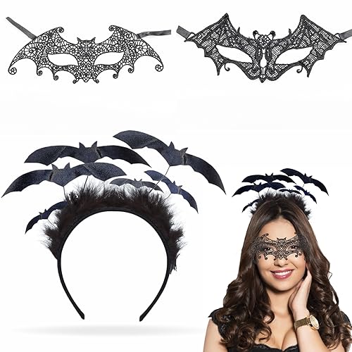 Halloween Fledermaus Haarreif,Halloween Haarreif,Vampier Haarband, mit 2 Halloween Fledermaus Augenmaske,Halloween Kostüm Accessoire Perfekt für ein Damen Halloween Cosplay Kostümfest geeignet Halloween Fledermaus Haarreif,Halloween Haarreif,Vampier Haarband, mit 2 Halloween Fledermaus Augenmaske,Halloween Kostüm Accessoire Perfekt für ein Damen Halloween Cosplay Kostümfest geeignet von KWHSUN