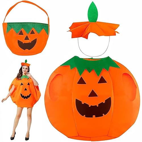 Halloween Kürbis Mantel Hut Set,Kürbis Outfit Kleidung Erwachsene,Erwachsene Kürbis Umhang Unisex,Halloween Kostüm Erwachsene,Kostüm Kürbis für Halloween Cosplay Party von KWHSUN