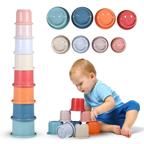 KWJEIULSOQ Stapelturm Baby Stapelbecher Montessori Spielzeug Stapelturm Ab 1 Jahr Stapelwürfel-Sicherheitssilikon-Sandspielzeug Becher Antriebsobjektmuster für Jungen & Mädchen (A) (A) von KWJEIULSOQ