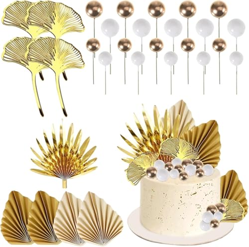 Tortendeko Gold, Rosen, Magnolien, Gras, Gerste, Getrocknete Blumenstrauß Bälle, für Hochzeit und Geburtsta von KWJEIULSOQ