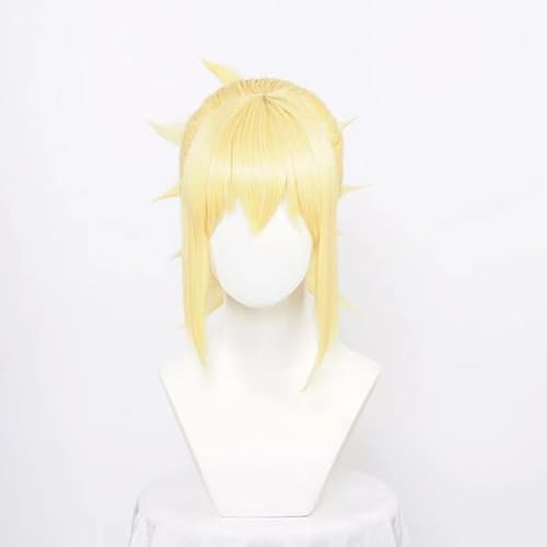 Anime-Cosplay-Perücke, Dr.Stone Amber Cosplay Perücke Goldenes gewelltes Haar mit Ohren Hitzebeständige synthetische verstellbare von KXAOXGRC