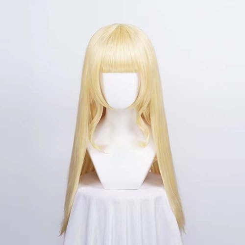 Anime-Cosplay-Perücke, Heanna Sumire Cosplay Perücke, lang, golden, synthetisch, hitzebeständig, verstellbar, 71,1 cm, mit Kappe von KXAOXGRC