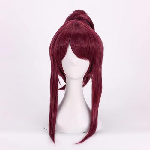 Anime-Cosplay-Perücke, LOL KDA Akali Schwarze Perücke mit umgedrehtem Pferdeschwanz, hitzebeständig, Kappe, Größe 28 Zoll von KXAOXGRC