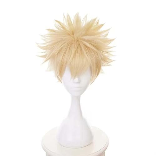 Anime-Cosplay-Perücke, My Hero Academia Bakugou Katsuki Perücke, blond, kurz, synthetisch, hitzebeständig, mit Kappe von KXAOXGRC