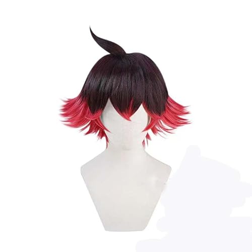 Anime-Cosplay-Perücke, PROMARE Gueira Perücke Schwarz Rot Farbverlauf Kurz Synthetisch Hitzebeständig Cosplay Mit Kappe von KXAOXGRC