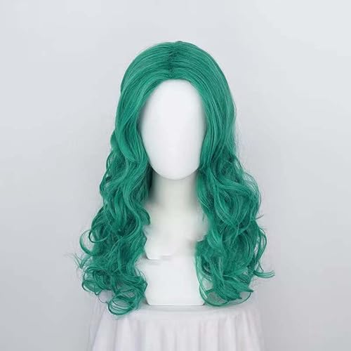 Anime-Cosplay-Perücke, Sailor Moon KaiOu Michiru Grüne Lange lockige hitzebeständige synthetische Cosplay-Perücke mit Kappe von KXAOXGRC