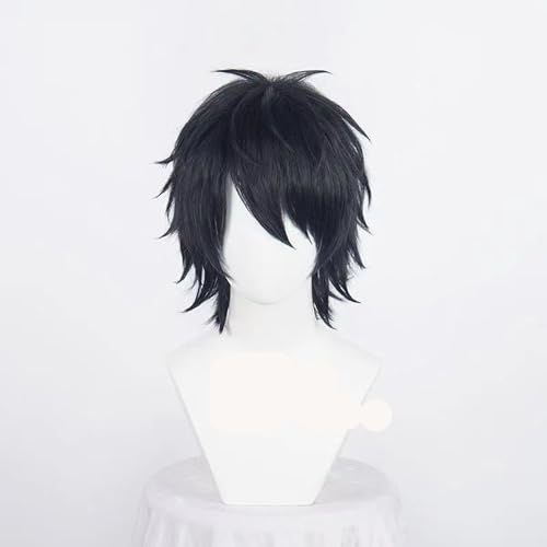 Anime-Cosplay-Perücke, Tooru Fujisaki Jimmy Cosplay Perücke, kurz, schwarz, hitzebeständig, synthetisch, verstellbar, 71,1 cm von KXAOXGRC