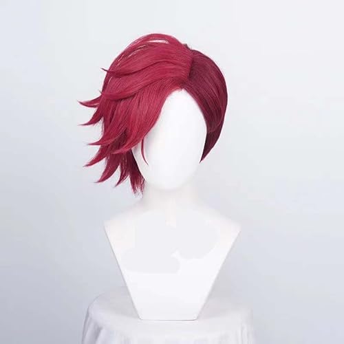 Anime-Cosplay-Perücke, Vi Anime Cosplay Perücke Rose Rot Kurzes Haar Einstellbar Mit Gratis Perückenkappe von KXAOXGRC