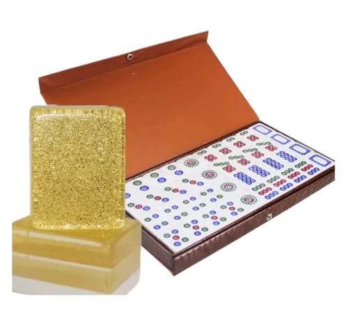 KXAOXGRC Chinesisch Mahjong, Chinesisches Mahjong-Set, 40-teilig, Kristallfliesen, Gold, 40 mm, mit Box KXAOXGRC Chinesisch Mahjong, Chinesisches Mahjong-Set, 40-teilig, Kristallfliesen, Gold, 40 mm, mit Box von KXAOXGRC